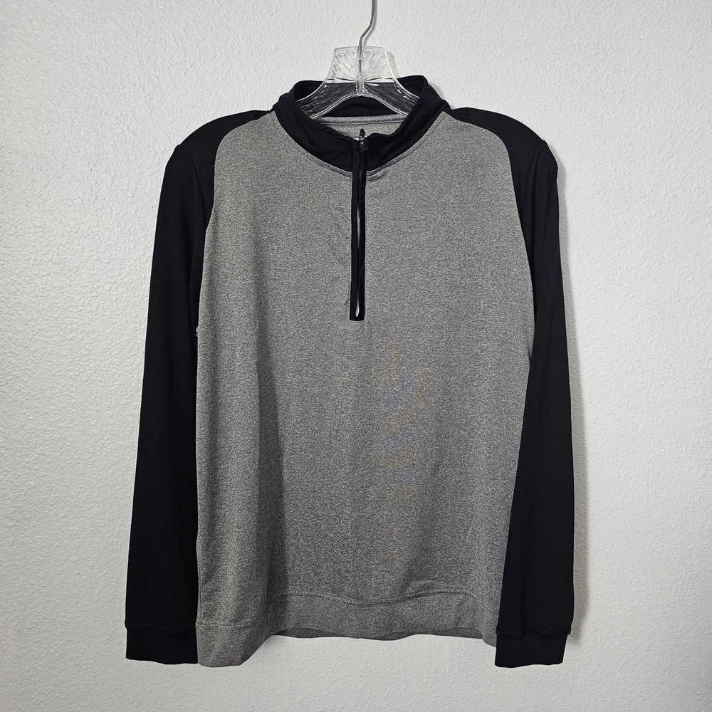 Johnnie-O Prep-Formance Boys 1/4 Zip Pullover Gray Black Surfer Logo Size 14